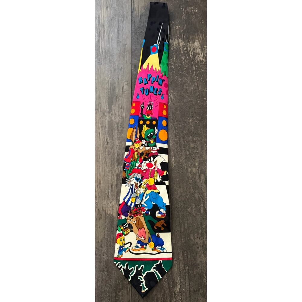 Vintage 90s Rappin Tunes Mens Neck Tie Looney Tunes Mania 1993 Hip Hop Taz Bugs